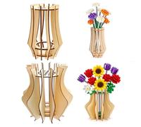 2PCS Jarrón de Madera para Flores Lego, Florero para Lego, Jarrón de Rompecabezas de Madera 3D, Juego de Construcción de Florero para Botánicos, Narcisos, Tulipanes
