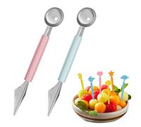 2PCS Juego de Utensilios de Frutas para Tallar con Tenedores para Frutas, Herramienta de Excavación de Bolas, Herramienta de Cocina de Acero Inoxidable para Tallar Frutas, Plato de Frutas DIY, Helado