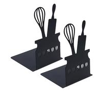 2Pcs Kitchen Utensil Themed Bookends Black Metal Desk Book Organiser Rustproof For Notebook Magazine Folder Creative For Shelves