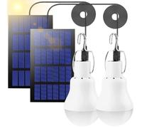 2PCS Lámpara colgante con panel solar, bombilla led solar al aire libre, lámpara led solar al aire libre colgante lámparas solares bulbos con control remoto para pesca camping emergencias jardín