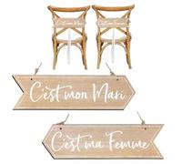 2Pcs Letreros Flecha Madera en Francés 32 x 9 cm Doble Cara para Indicar Novios Pareja Mujer Marido Esposo Esposa Respaldo Silla Boda Adorno Colgante Accesorio Decoración Fiesta Cuerda Yute 3 m