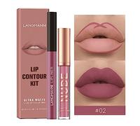 2Pcs Lip Liner y Lipstick Set, Lápiz Labial Natural Kit de Maquillaje de Labios One Step, Pigmento Aterciopelado Nude Lip Stain Impermeable Brillo de Labios de Larga Duración Set de Regalo (#02)