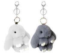 2PCS Llavero De Conejo Suave Y Esponjoso,Precioso Conejo Colgante Suave Conejo Mullido Bunny Doll Coche Llavero Encanto Llavero Bolso Colgante Decoración Mejor Familias Amigos (Gris y Gris Claro)