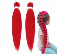2pcs Long Purple Braiding Hair,26-inch Jumbo Crochet Braids,Pre-Stretched Synthetic Hair, Braided Wig Extensions for Stage Party,Halloween,Anime,and Cosplay,for Men and Women (Red)