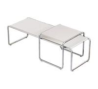 2PCS Low Table Combo Modern Light Luxury Minimalist Nesting Coffee Table Rectangular Coffee Table with Stainless Steel Frame White Long and White Short