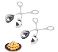 2PCS Máquina para hacer albóndigas, Cuchara para albóndigas antiadherente con asas Pinzas para hacer bolas de carne de acero inoxidable Cuchara para masa de galletas para pastel (Tamaño pequeño)