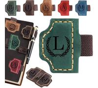 2PCS Mark Bookmark with Pen Holder Personalized, 26 Letters Name Initial Personalized Magnetic Leather Bookmarks for Readers, Book Lovers, Travelers Gift for Women & Men (Dark Green + Wine Red)