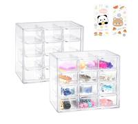 2PCS Mini Cajoneras Plastico Almacenaje, Caja Organizadora con 12 Cajones, Transparente cajones extraíbles con adhesivo Para guardar Manualidades, Accesorios Oficina (2PCS 12 Cajones)