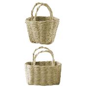 2pcs Mini Cesta 2 Estilos de Canasta pequeña decoración de casa de muñecas de ratán 1.6 ＆ 2 Pulgadas de Altura Mini Mimbre con Mango para pequeños favores de Fiesta de cumpleaños o Baby Shower Tejido