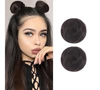 2PCS Mini Claw Fake Buns Extensiones de Pelo Recto Bun Donut Chignon Clip In Scrunchies Pelo