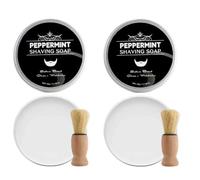 2pcs Mint Shaving Cream with Brush Softens Beard for Comfortable Shave Nourishes and Protects Skin Shaving Soap 60g