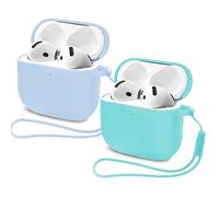 2PCS Mocarheri Funda de Silicona Compatible con AirPods 4.ª Generación, Fundas Protectora de Silicona para AirPods de 4 Generacion 2024, LED Visible Frontal, Azul Cielo/Verde Menta