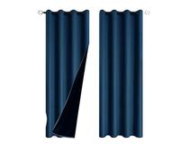 2pcs Modern Blackout Curtain with Coated Lining, Solid Window Curains for Bedroom, Living Room, Dining Room, Home Decor para Dormitorio(Dark Blue,W132cm x H160cm 2PCS)
