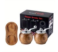 2pcs Molinillo de Pimienta Manual de Madera - Máquina de de y con Manivela, con Soporte de Madera, Grosor Ajustable, Adecuado para Condimentar Carne, Gadgets de Cocina para Restaurantes y de Comida