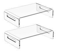 2PCS Monitor Riser, soporte de monitor de computadora acrílico transparente de 12x8x3 pulgadas 1 nivel, soporte para computadora portátil que ahorra espacio con almacenamiento, estante de escritorio