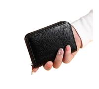 2pcs Multi Slot Card Holder Vintage Small Wallet Women Men Business Bank Credit Bag Male Coin Pouch Solid Leather Zipper(Black-18card)