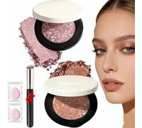 2Pcs Multicolor Metallic Eyeshadow,Buildable,Shimmering Metallic Eyeshadow,Smudge-Proof,High Pigment Waterproof Monochrome Eyeshadows (Rose Gold+skin Tone, J3307)