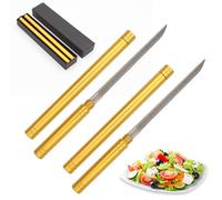 2pcs Multipurpose Outdoor Portable Fruit Knife with Sheath,Cuchillo Multiusos Para Fruta Portátil Para Exteriores Con Funda,Stainless Steel Cuchillo Para Fruta with Handle,Mini Stick Knife (Oro)