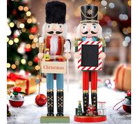 2pcs MuñEco Cascanueces Navidad Tradicional Made In Pinus Artesanal - Tema NavideñO,Cascanueces Navidad Mesas, AlféIzar De La Ventana De La Chimenea, Regalo De DecoracióN NavideñA Para El Hogar
