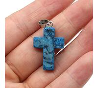 2Pcs Natural Stone Pendant Cross shape Rose Opal Turquoises Making for Women Jewelry Necklace Gift-Blue_Crazy_Agate