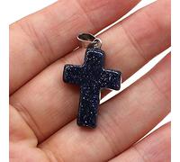 2Pcs Natural Stone Pendant Cross shape Rose Opal Turquoises Making for Women Jewelry Necklace Gift-Blue_Sand