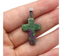 2Pcs Natural Stone Pendant Cross shape Rose Opal Turquoises Making for Women Jewelry Necklace Gift-Epidote