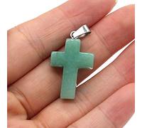 2Pcs Natural Stone Pendant Cross shape Rose Opal Turquoises Making for Women Jewelry Necklace Gift-Green_Aventurine