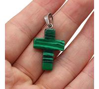 2Pcs Natural Stone Pendant Cross shape Rose Opal Turquoises Making for Women Jewelry Necklace Gift-Malachite