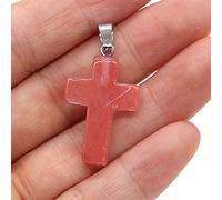2Pcs Natural Stone Pendant Cross shape Rose Opal Turquoises Making for Women Jewelry Necklace Gift-Watermelon_red