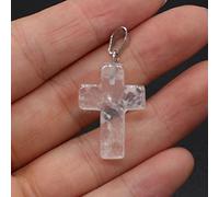 2Pcs Natural Stone Pendant Cross shape Rose Opal Turquoises Making for Women Jewelry Necklace Gift-White_Quartz