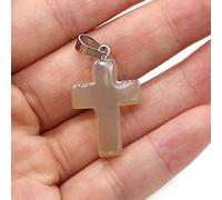 2Pcs Natural Stone Pendant Cross shape Rose Opal Turquoises Making for Women Jewelry Necklace Gift-White_Agate