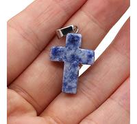 2Pcs Natural Stone Pendant Cross shape Rose Opal Turquoises Making for Women Jewelry Necklace Gift-White_dot_blue