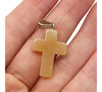 2Pcs Natural Stone Pendant Cross shape Rose Opal Turquoises Making for Women Jewelry Necklace Gift-Yellow_Jade