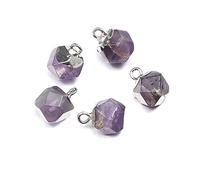 2Pcs Natural Stone Pendant Cute Faceted Amethysts Yellow Jades for Charm Jewelry Accessories DIY Make Necklace Earrings-Amethyst