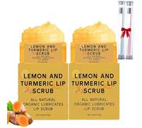 2PCS Natural Turmeric Lemon Lip Scrub For Dark Lips,Exfoliating Lip Scrub, Scrub & Nourish Sugar Lip Scrub, Natural Exfoliating & Turmeric Lip Scrub and Balm for Dry 50g