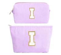 2PCS Neceser Maquillaje Mujer, Viola Bolsa de Cosméticos de Viaje, Bolsa de Aseo con Letras, Neceser de Maquillaje de Pana, Regalo Cumpleaños Navidad para Mamá Mujeres Novias Mejores Amigas, I