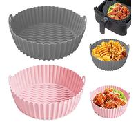 2pcs Olla de Freidora de Aire para Silicona,Cesta de Silicona de Freidora Aire,Accesorios Airfryer,Olla de Silicona para Freidora de Aire,Universal Air Fryer Pot,Alfombrilla para Freidora de Aire