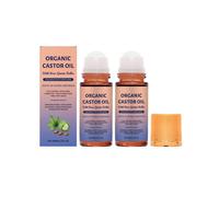 2pcs Organic Golden Castor Oil Roll-On with Rose Quartz,Cold Fressed Pure for Skin, Brows & LashesHexane Free