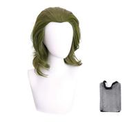 2Pcs Peluca Masculina Verde, Peluca de Chico Estilo Corto Corte para Hombre Años de Verde Oscuro Banda de Pop Tamaño único con Gorro de Peluca Ajustable Para Film Cosplay Halloween Carnaval