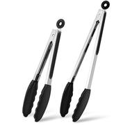 2PCS Pinzas de Cocina Silicona, 26 cm y 33 cm, Pinzas Alimentarias con Punta de Silicona, Pinzas para Alimentos en Acero Inoxidable para Barbacoa, Freidora de Aire