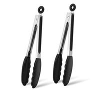 2PCS Pinzas de Cocina Silicona, 26cm, Pinzas Alimentarias con Punta de Silicona, Utensilios de Cocina Resistentes al Calor, Pinzas para Alimentos en Acero Inoxidable para Barbacoa, Freidora de Aire