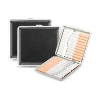 2pcs Pitilleras Para Hombre,pitilleras De Piel Y Metal, Caja De Cigarrillos De Poliuretano Para 20 Cigarrillos, Acero Inoxidable, 10 X 10 X 2 Cm, Para Bolsillos De Pantalones Y Bolsas De Camisa