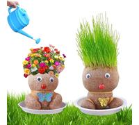 2Pcs Planta De Muñeca con Cabeza De Hierba En Crecimiento, Mini Bonsái en Macetas con Bandeja (M1)