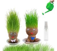 2Pcs Planta De Muñeca con Cabeza De Hierba En Macetas Bonsai Mini con Bandeja (M2)