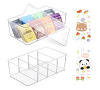 2PCS Plástico Caja Infusiones, Tapa Transparente Caja para Te con 4 Cajones y 2 Pegatinas, Caja de Te de Fácil Acceso, Organizador Infusiones para Café, Azúcar