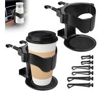 2Pcs Portavasos Coche con Clips, Posavasos Sujeta Vasos Bebidas Coches Ventilación Ajustable Universal, Portavaso Soporte Tazas Termo Automóvil Plastico Multifuncional para Botellas, Latas, Cenicero