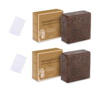 2PCS Premium Raw African Black Soap for Oily Skin, Dark Spots Pure & Natural Ingredients - Organic Face and Body Wash Soap