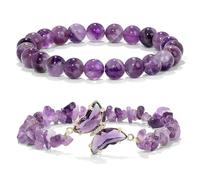 2pcs Pulsera de Piedra Natural Amatista y Mariposa Irregular de Cristal Elástico Yoga Meditación para Mujeres y Hombres