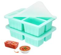 2Pcs Recipientes Congelador de Silicona con Tapa 4x250ml - Molde Bandejas Porciones para Sopa, Caldo, Salsa y Papilla Bebé - Apilables, Sin BPA, Fácil Desmoldado, Batch Cooking (Verde)