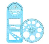 2Pcs Regla geométrica multifuncional, medición de dibujo Plantilla De Dibujo Herramienta De MedicióN geométrico para Escuelas y Oficinas, Multifunctional Geometric Ruler, azul